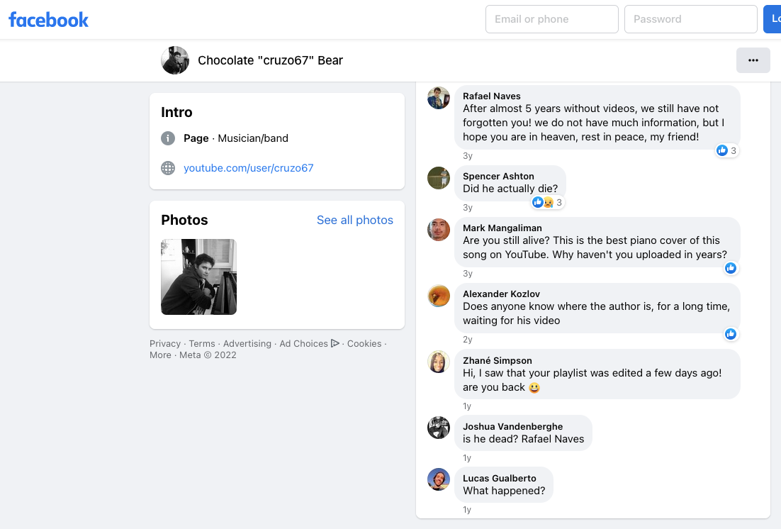 screenshot of chocolate bear's facebook profile
