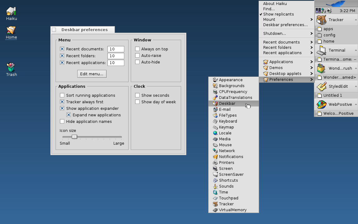 screenshot of haiku OS showing window and deskbar