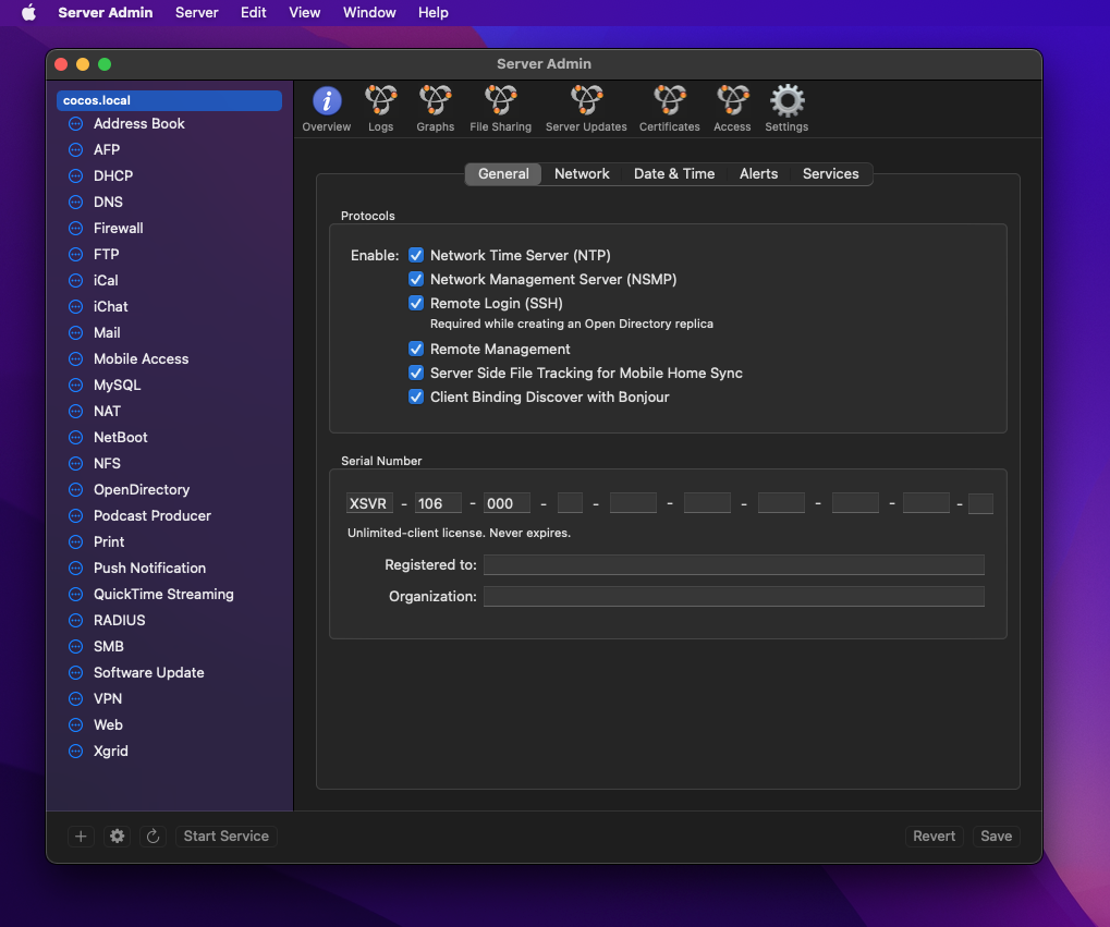 screenshot of re-created server admin 10.6
